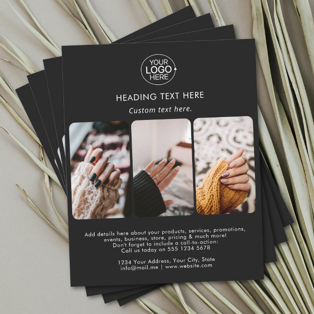 Modern Lägg till Logotypens typografi - svart fotr Flygblad (Modern Add Your Logo Typography Photo Grid Black Flyer)