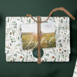 Modern lägsta blad 1-fotoskript, elegant alkohol helg vykort<br><div class="desc">Modern lägsta elegant i lektypsklassen glatt julvykort för helgdag. Hand målade eukalyptus,  minimalt löv och modern rustik utandning ge i helgdag-kortet är en lyxaktig känsla. I klassade gröntar,   och grå.</div>