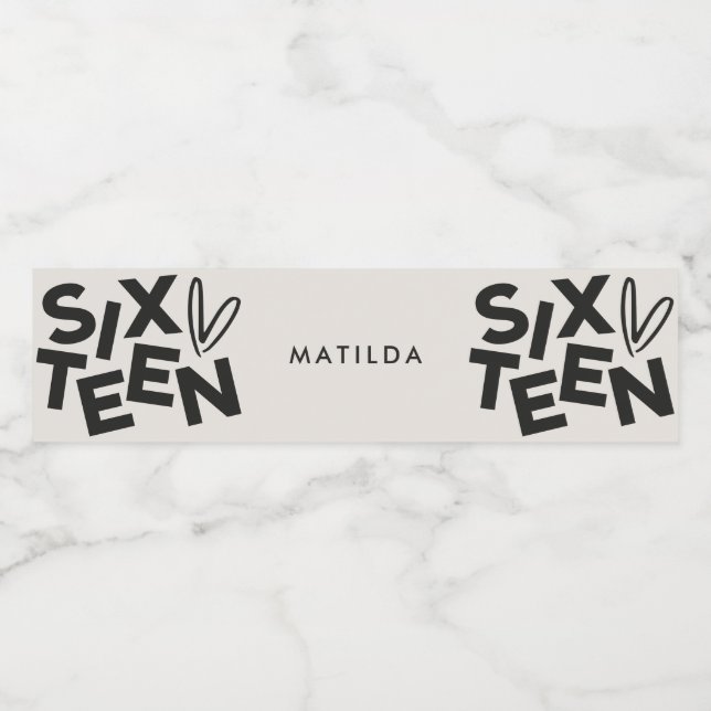 Modern lägsta fetstil - 16-årsdag vattenflaskor etikett (Singel etikett)
