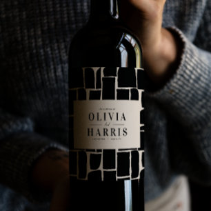 Modern lägsta grafik, svart och vit partiförmån vinflaska etikett