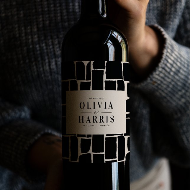 Modern lägsta grafik, svart och vit partiförmån vinflaska etikett (Skapare uppladdad)