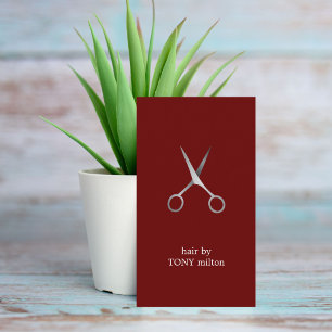 Modern lägsta Mörk Red Faux Silver Hair Stylist Visitkort