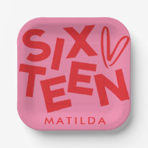 Modern lägsta röda rosa-typografi 16-årsdag