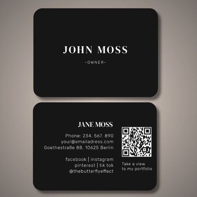 Modern lägsta svarta QR-kod Visitkort (Modern Minimal Black QR Code Business Card)