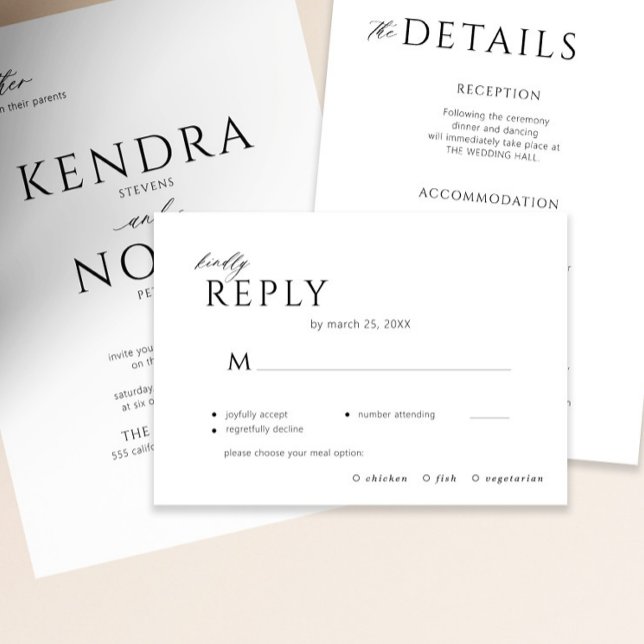 Modern lägsta val av svart och vitt mjöl bröllop OSA kort (The invitation and the details enclosure card can be purchased separately )