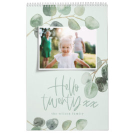 Modern lägsta vattenfärgsfotoskript för eukalyptus kalender