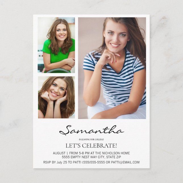 Modern Lämnande av fotot för College Trunk Party 3 Vykort (Framsida)