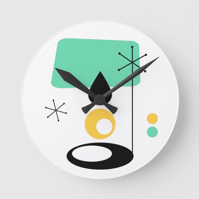 Modern lampdesign i mitten av århundradet blå guld rund klocka (Framsida)