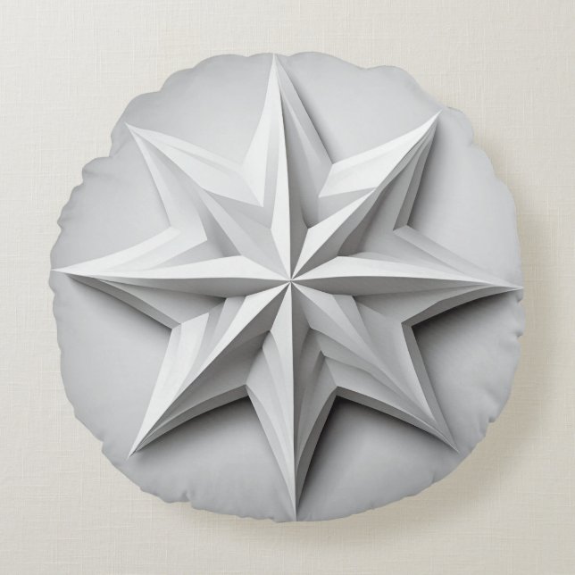 Modern Land Grått och White Star Rund Kudde (Framsidan)