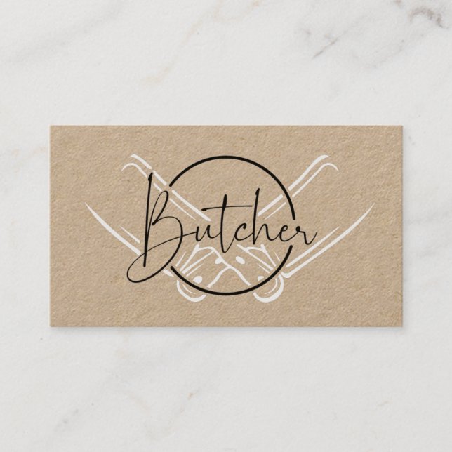 Modern Land Kraft Butcher Logotyp Visitkort (Framsida)