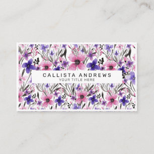 Modern Land Rosa Lila Blommigt Watercolor Visitkort
