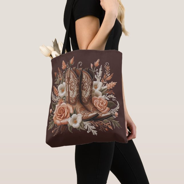 Modern Land Westerna blommor med Cowboy Boots Tygkasse (Närbild)