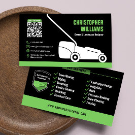 Modern Landscaping Lawn Mowing Black Green QR Code Visitkort
