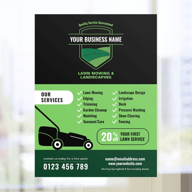Modern Landscaping Lawn Mowing Marketing Poster (Modern Landscaping Lawn Mowing Marketing Poster in black and green)
