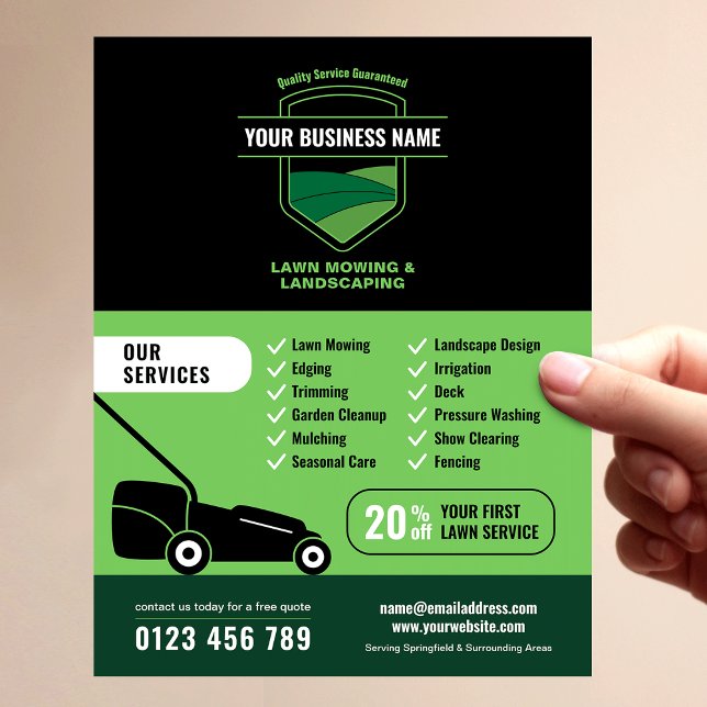 Modern Landskapsplanering Gräsklippning Marknadsfö Reklamblad (Modern Landscaping Lawn Mowing Marketing Flyer)