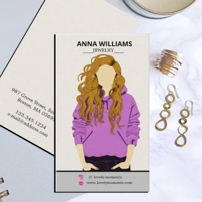 Modern, långtrådig Blond Hair Girly Earring Visitkort (#zazzlemade #jewelrydisplaycard #earringholder #cardstockforearringcards #fashionbusinesscard #face)