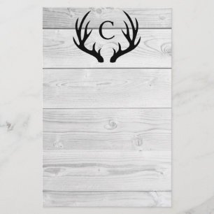 Modern lantlig Monogram för trä- & svarthjorthor Brevpapper