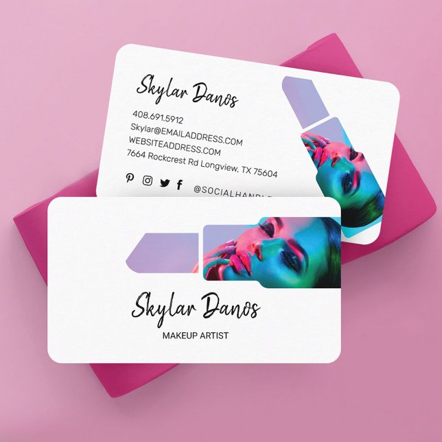 Modern läppstift fotoram Trendig sminkartist Visitkort (Modern Lipstick Photo Frame Trendy Makeup Artist Business Card)