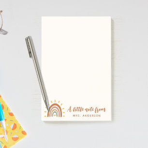 Modern lärare, eget namn Boho Rainbow Sol Post-it Block