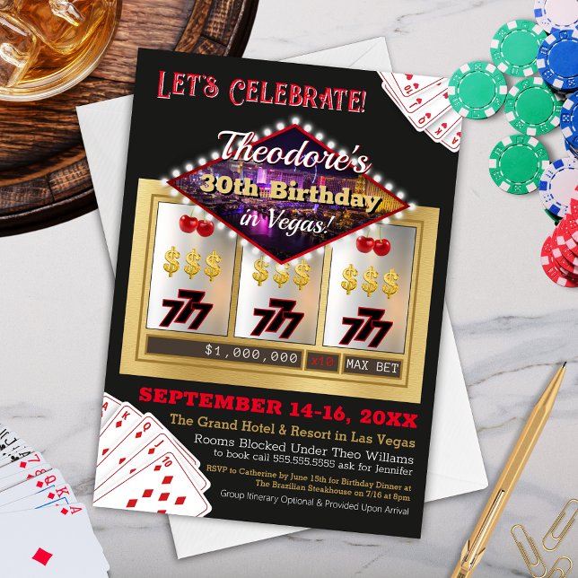 Modern Las Vegas Casino Nattdags-inbjudan Inbjudningar (Modern Las Vegas Desination Casino Theme Birthday Party Invitation for Him or Her)