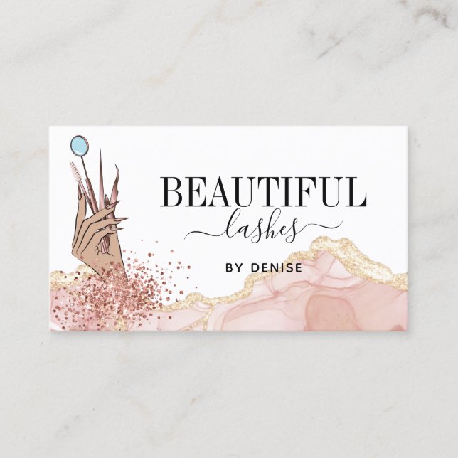modern lash-tekniker, hand-glitter busi visitkort (Framsida)