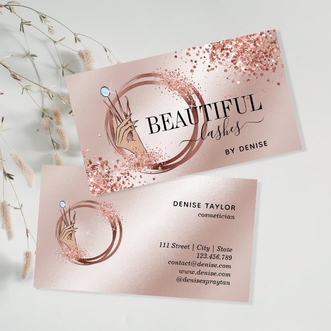 modern lash-tekniker, hand-glitter busi visitkort (Skapare uppladdad)