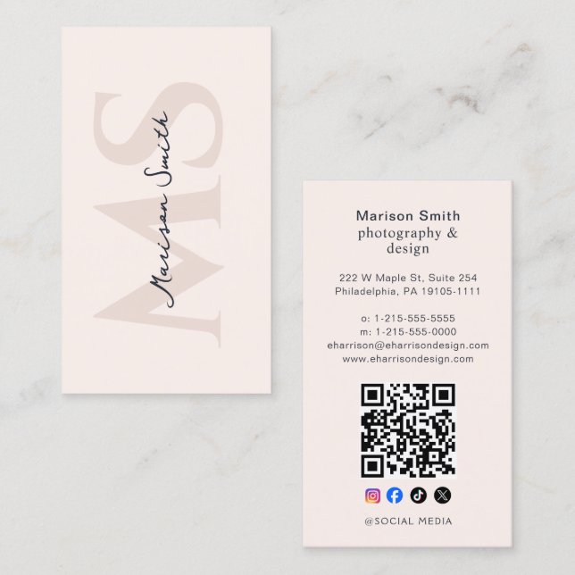 Modern Lashes Sminkartist Pastell Rosa Monogram Visitkort (Fram/baksida)