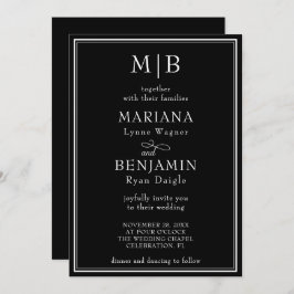 Modern låst Gräns-minimalistiskt svart Bröllop Inbjudningar