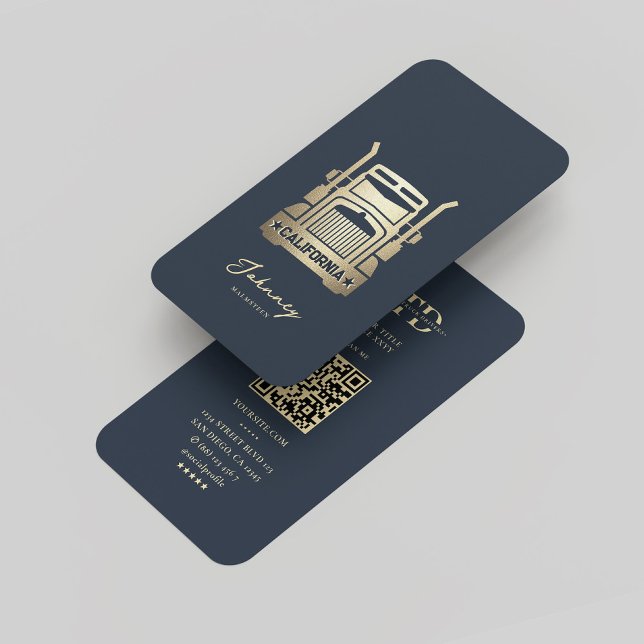 Modern Lastbil Driver Monogram Elegant Blue Guld Visitkort (Modern Truck Driver Monogram Professional Logistics Delivery Elegant Blue Gold Business Card
)