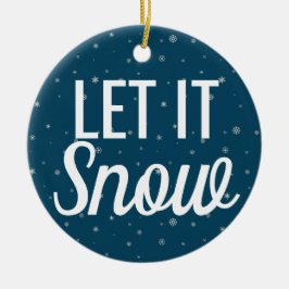 Modern låt det snöa blå med snöflingor julgransprydnad keramik