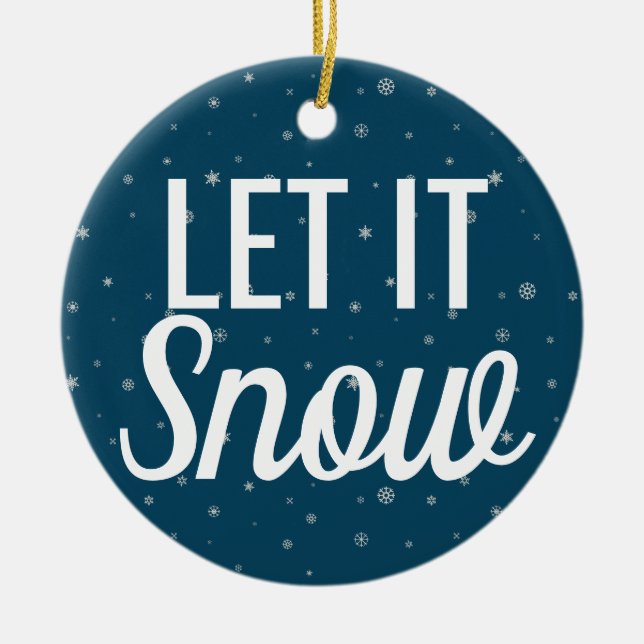 Modern låt det snöa blå med snöflingor julgransprydnad keramik (Framsidan)