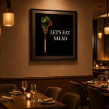Modern Låt oss Eat Salad Food on Fork Black