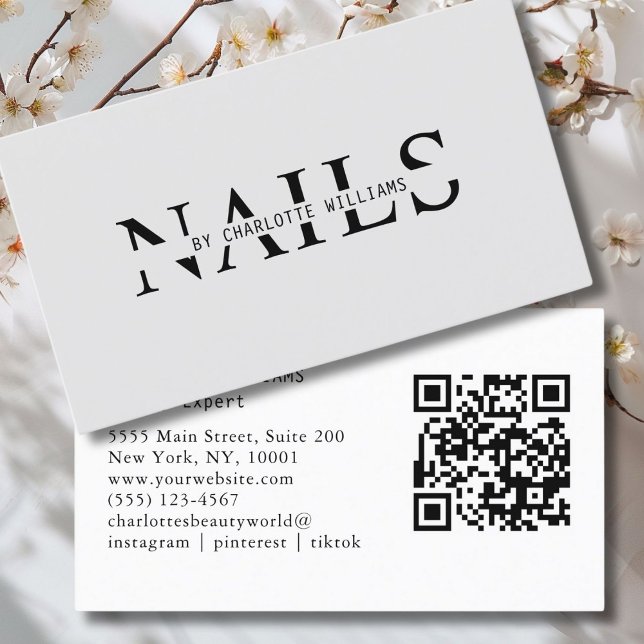 Modern, lätt Grått, QR-kod Visitkort (Modern, Light Gray, QR Code Business Card. Perfect for Beauty, Nails, Lashes, Hair experts and more.)