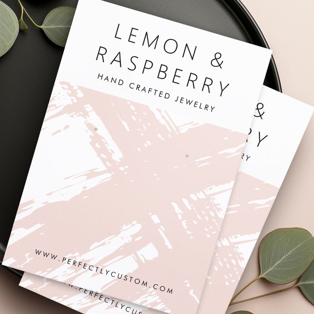 Modern lätt  rosa borshstrokes öronringskort visitkort (Modern light blush pink brushstrokes earring card)