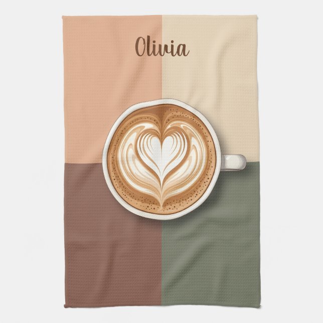 Modern Latte Art Hjärtat  Kökshandduk (Vertikal)