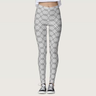 Modern Lattice Geometric Grått & White Leggings