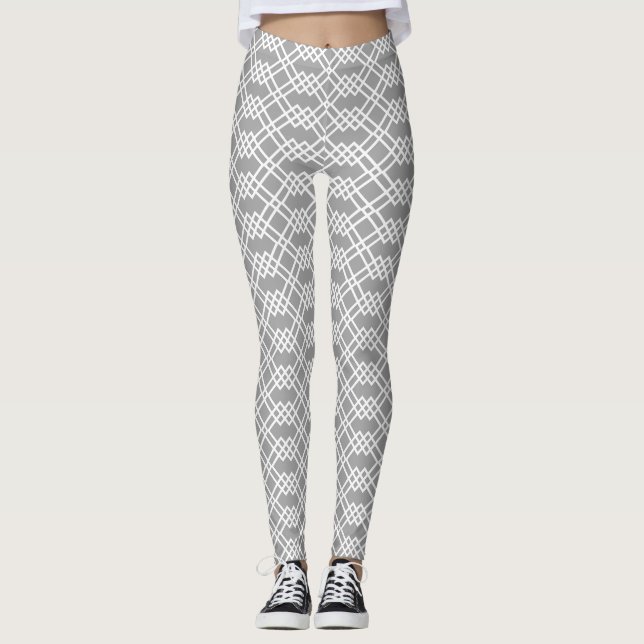 Modern Lattice Geometric Grått & White Leggings (Framsida)