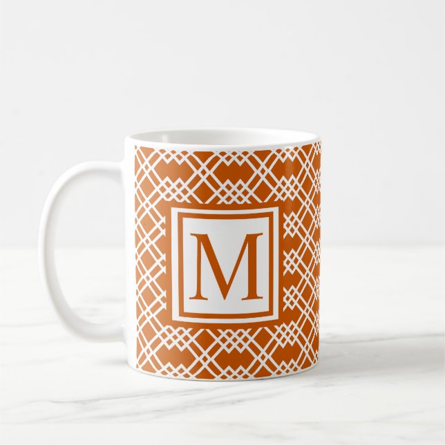 Modern Lattice Geometric Monogram - bränd Orange Kaffemugg (Vänster)