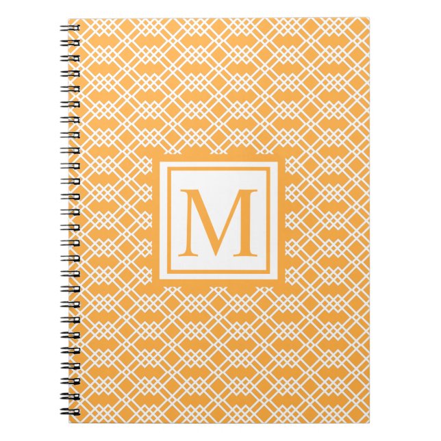 Modern Lattice Geometric Monogram Mango Sorbet Anteckningsbok (Framsidan)