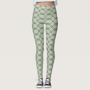Modern Lattice Geometric Sage Grönt Jade & White Leggings