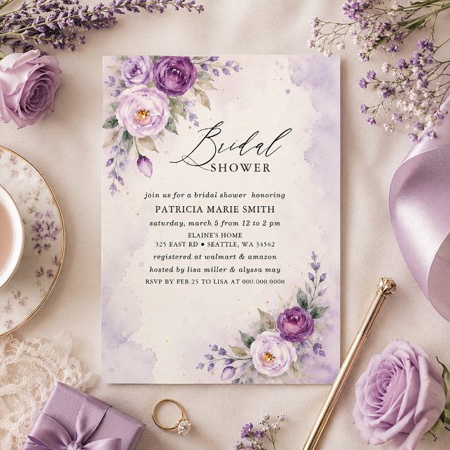 Modern Lavendel Lila Blommig Bröllopsdusch Inbjudningar (Modern Lavender Purple Floral Bridal Shower Invitation)