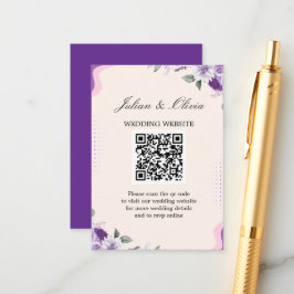 Modern Lavendel och Lila Blommig QR-kod Bröllop Tilläggskort