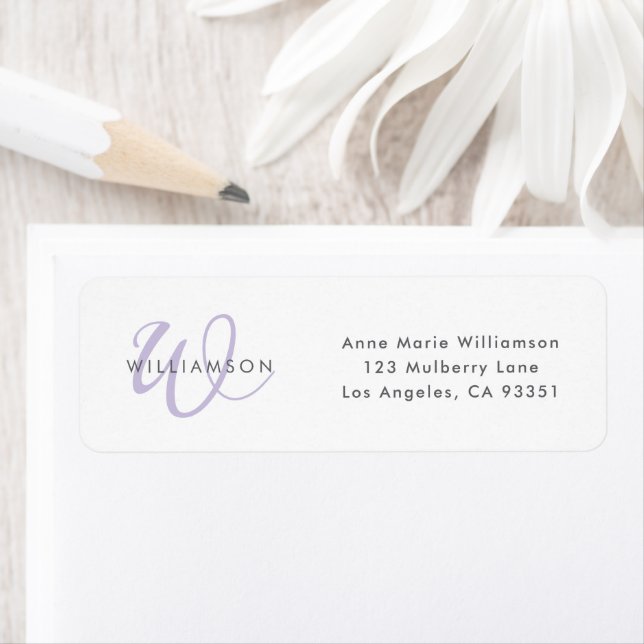 Modern Lavendel Skript Monogram Returadress Etikett (Insitu)