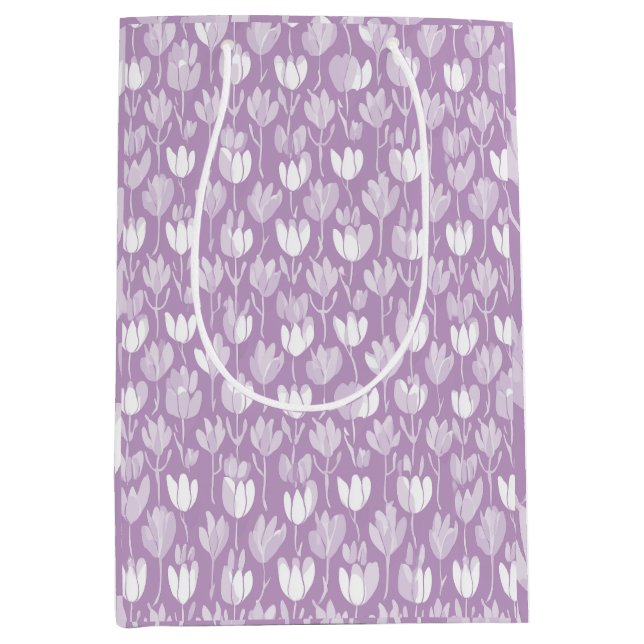Modern Lavendel Tulpan Vit Blommönster (Framsidan)