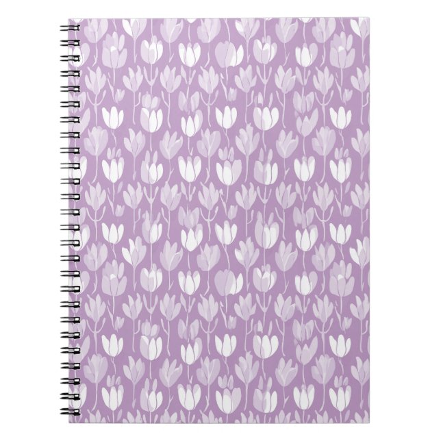 Modern Lavendel Tulpan Vit Blommönster Anteckningsbok (Framsidan)