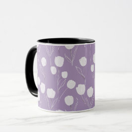 Modern Lavendel Tulpan Vit Blommönster Mugg