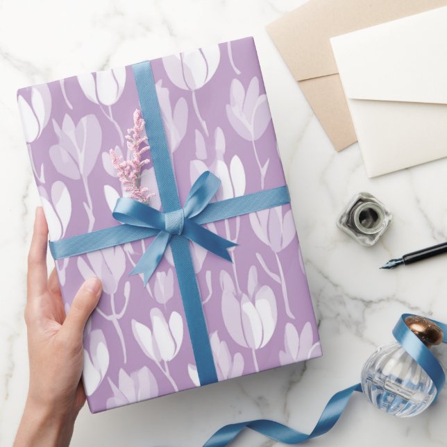 Modern Lavendel Tulpan Vit Blommönster Presentpapper (Gifting)
