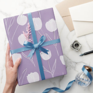 Modern Lavendel Tulpan Vit Blommönster Presentpapper