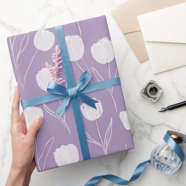 Modern Lavendel Tulpan Vit Blommönster Presentpapper (Gifting)