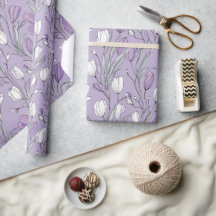 Modern Lavendel Tulpan Vit Blommönster
